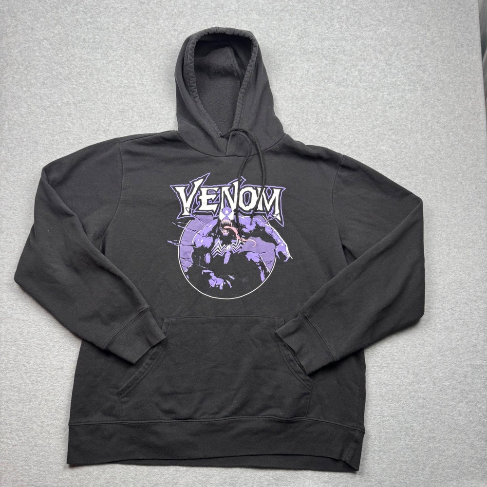 Marvel Venom Graphic Hoodie Mens Large Black Purple Long Sleeve Sweatshirt